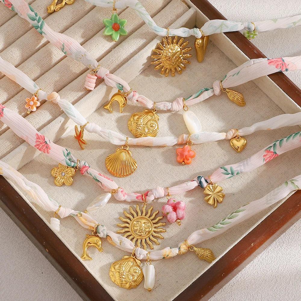 Ribbon Flower Starfish Necklace - Piña Colada