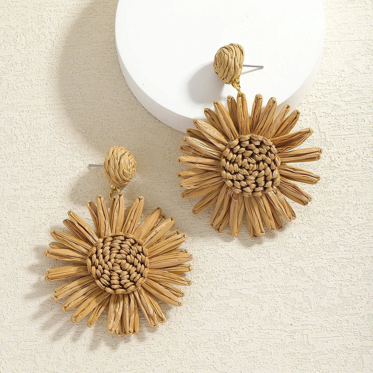 Boho Handmade Rattan Drop Earrings Flower - Piña Colada