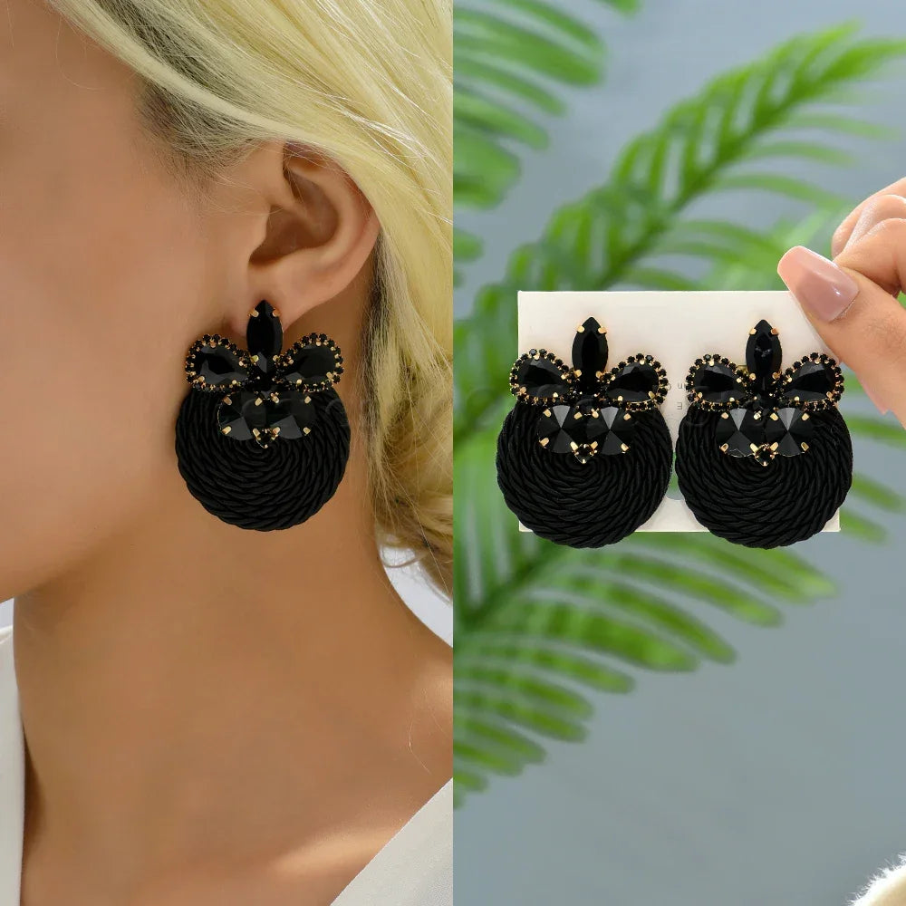 Vintage Rhinestone Round Drop Earrings - Piña Colada