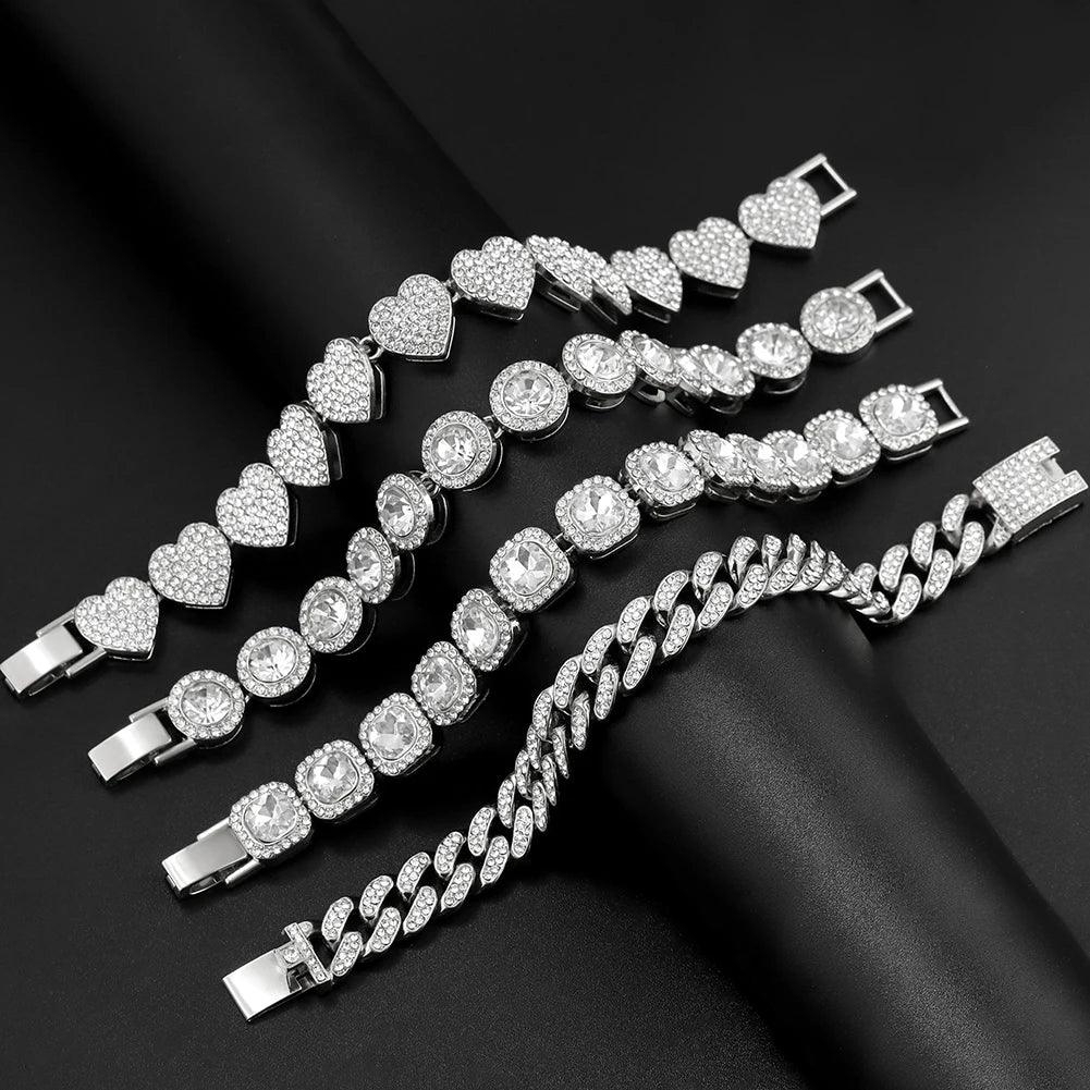 Iced Out Heart & Cuban Link Bracelet - Piña Colada