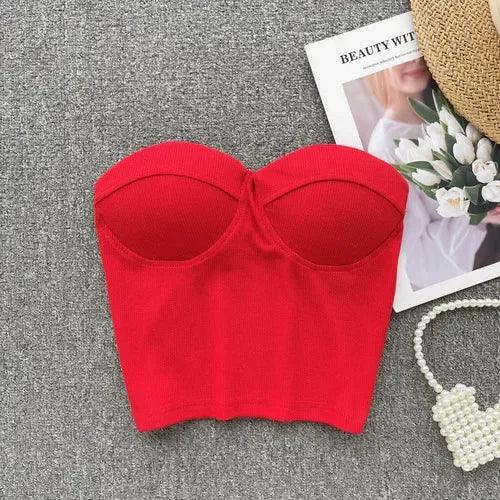 Strapless Summer Casual Crop Tops with Built In Bras - Piña Colada