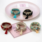 Bohemian Evil Eye Tassel Bracelet Set - Piña Colada