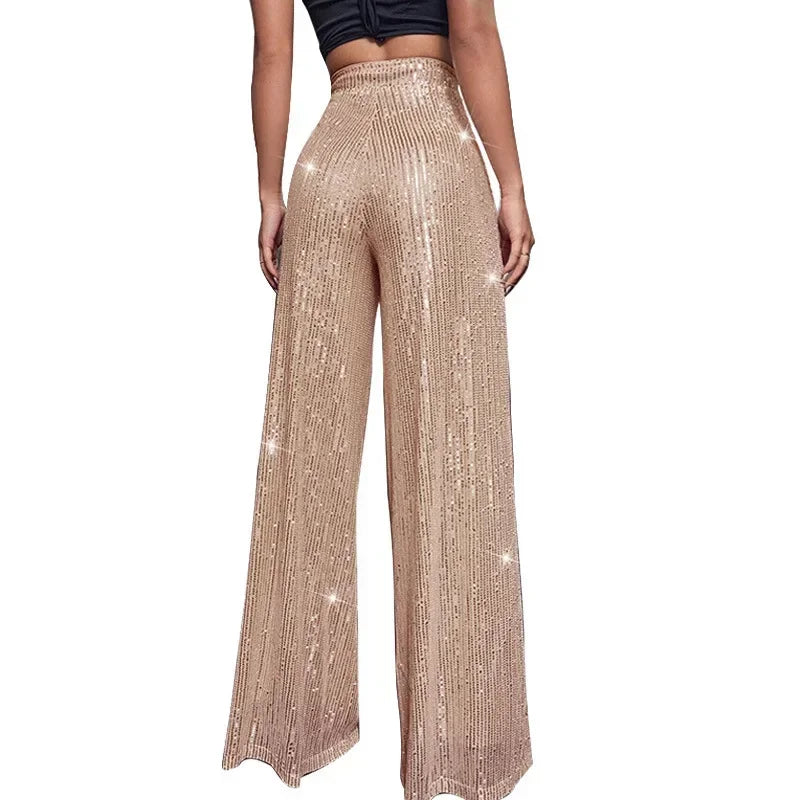 High Waist Loose Sequin Wide Leg Pants - Piña Colada