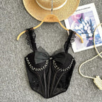 Tank Top Diamond Lace Mesh - Piña Colada