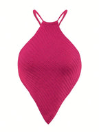 Backless Criss-Cross Ribbed Knit Crop Top – Sexy Slim Fit Halter Style - Piña Colada