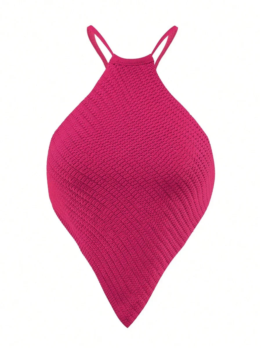 Backless Criss-Cross Ribbed Knit Crop Top – Sexy Slim Fit Halter Style - Piña Colada