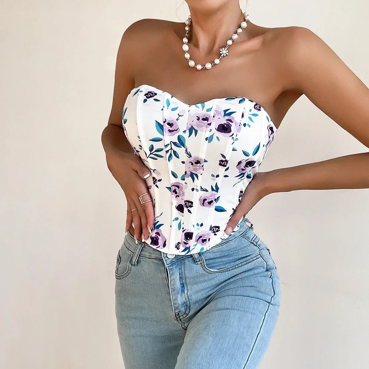 Off Shoulder Tank Top Low Cut Open Back - Piña Colada