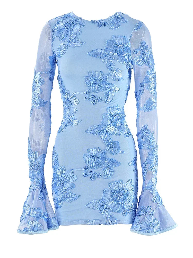 Glam Backless Floral Mesh Short Dress - Piña Colada