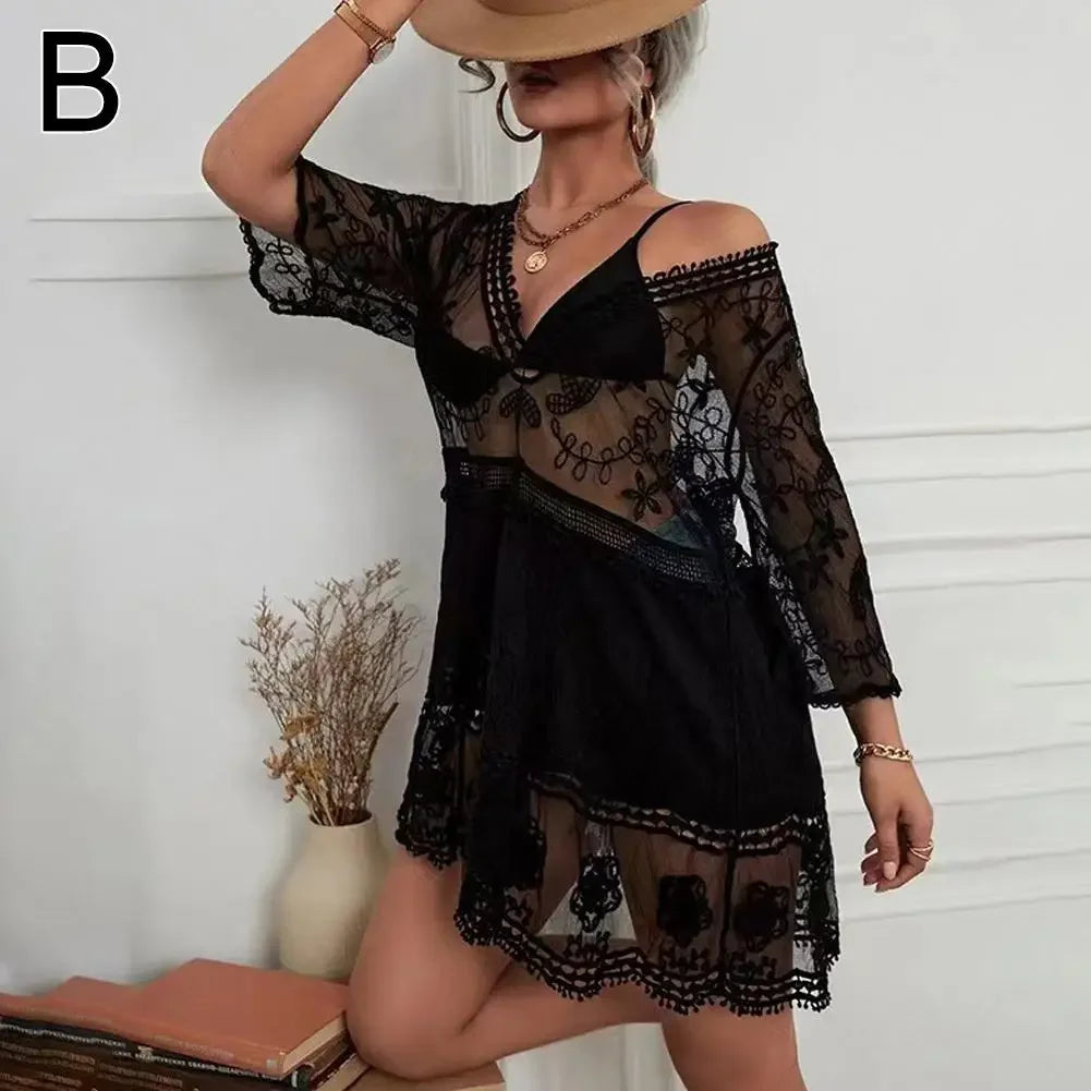 Bikini Cover-up Deep V-neck Short Sleeve Dress - Piña Colada