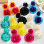 Bohemian Raffia Flower Drop Earrings - Piña Colada