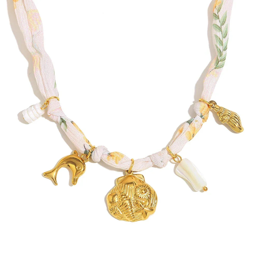 Ribbon Flower Starfish Necklace - Piña Colada