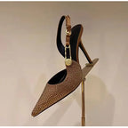 Satin Slingback Heels – Elegant 9.6cm Pointed Toe Pumps - Piña Colada