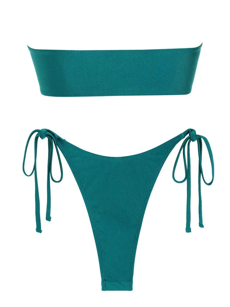 Solid Ring Detail Bikini Set - Piña Colada