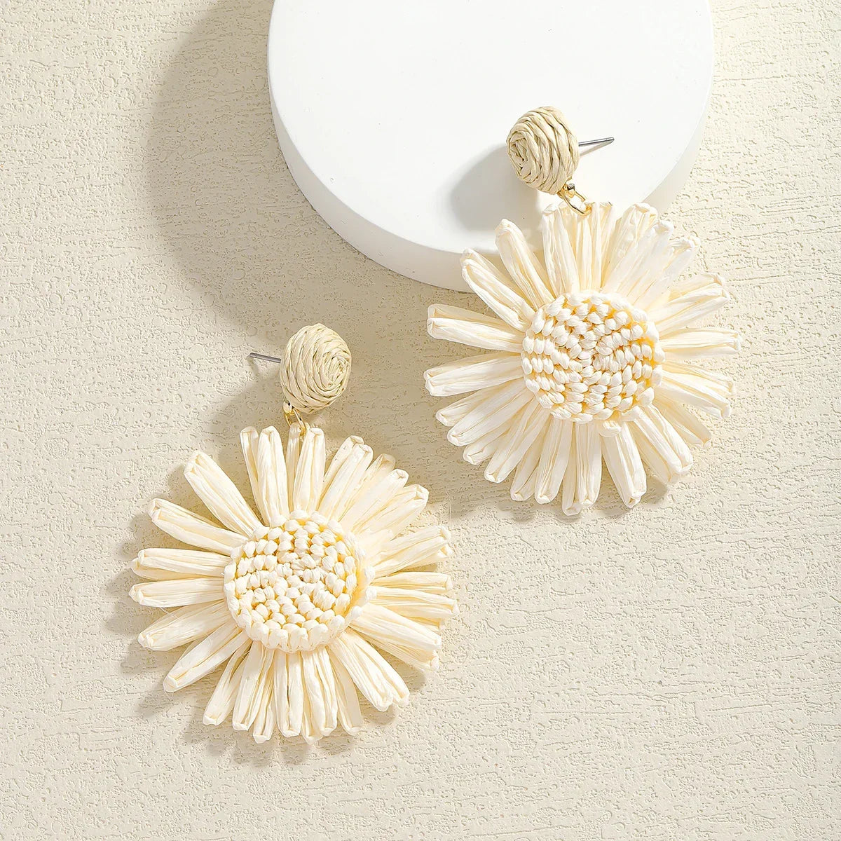 Boho Handmade Rattan Drop Earrings Flower - Piña Colada