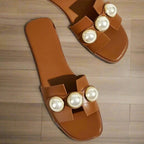 British Style Beaded Flat Sandals - Piña Colada