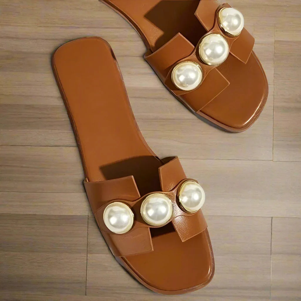 British Style Beaded Flat Sandals - Piña Colada
