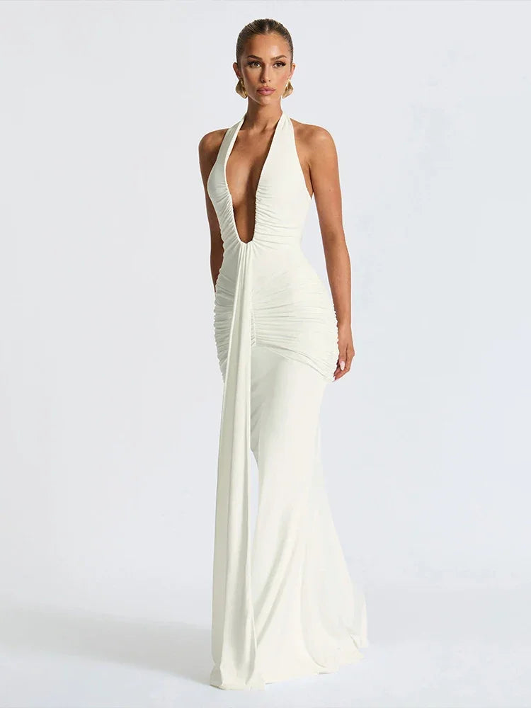Maxi Dress Classic Solid Low Neck - Piña Colada