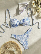 Sexy Print Laced Up Bikini 2 Piece Set - Piña Colada