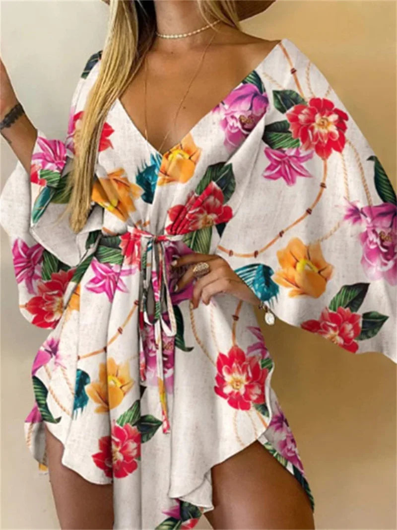 Print Dress Sexy V-Neck - Piña Colada