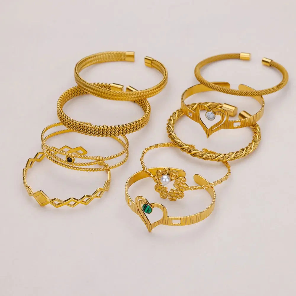 18K Gold-Plated Stainless Steel Cuff Bracelet for Women - Piña Colada