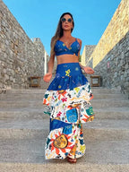 Royal Blue Draped Print V-Neck Maxi Dress - Piña Colada