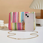 Chic Rainbow Stripe Straw Crossbody - Piña Colada