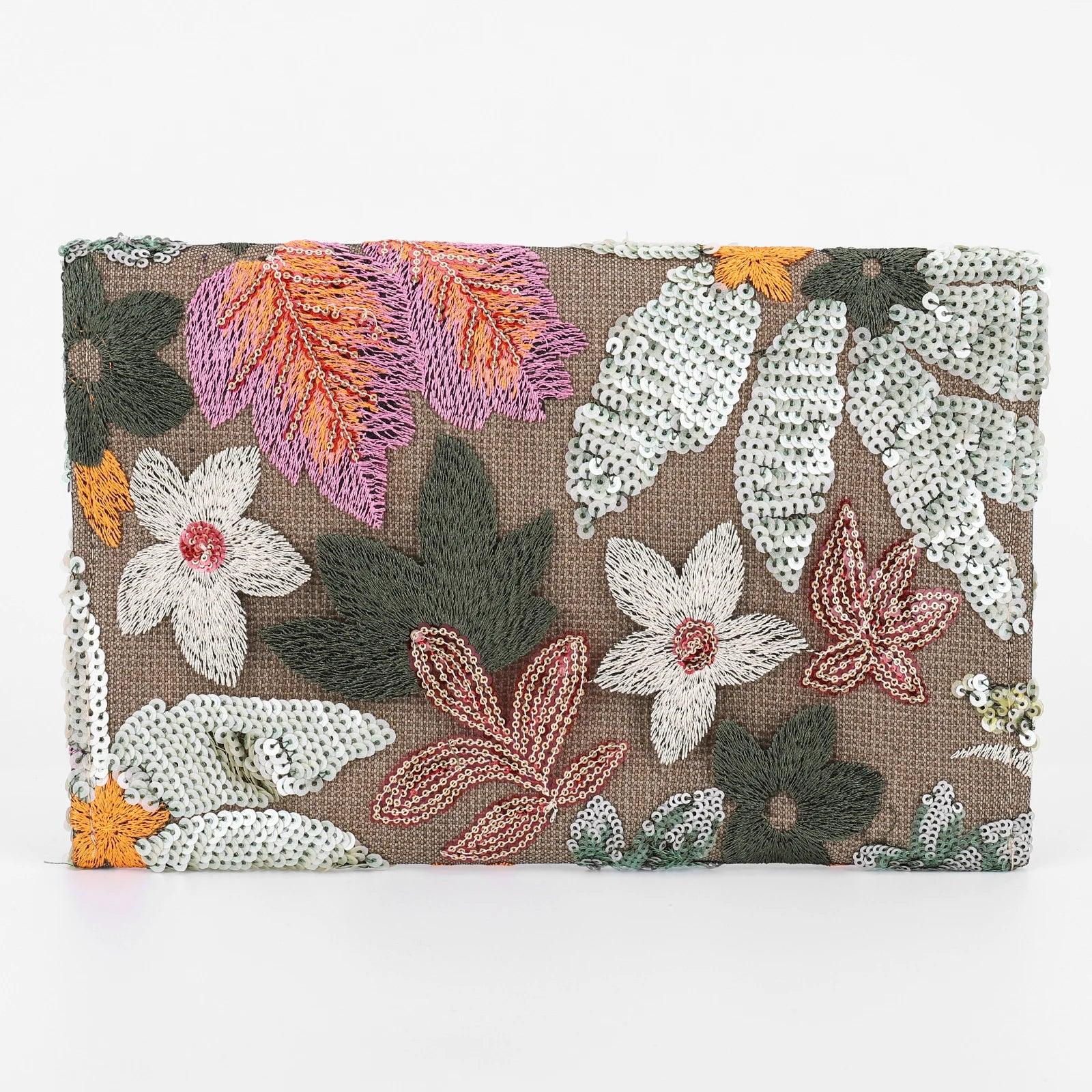 Floral Sequin Straw Clutch - Piña Colada