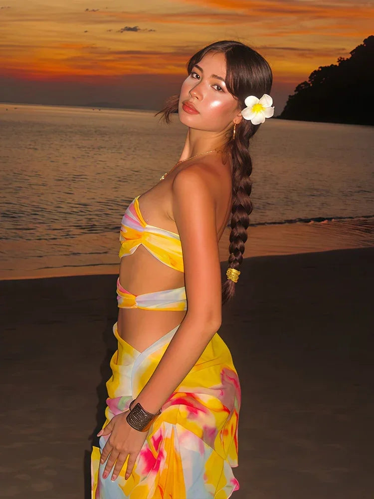 Strapless Mini Dress Colorful - Piña Colada