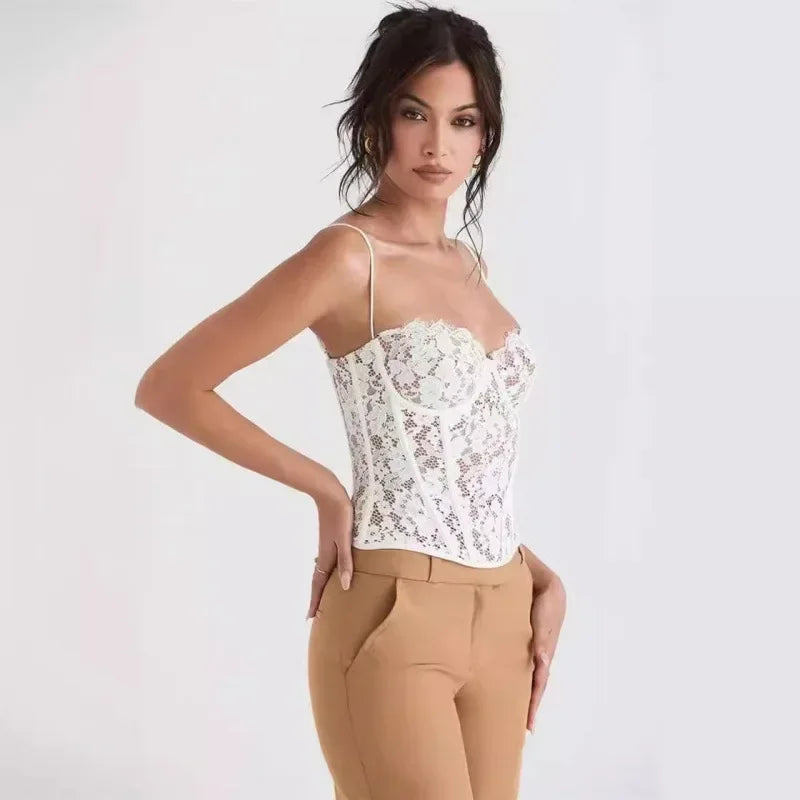 Exotic Lace Tube Top – Black & White Fishbone Pattern - Piña Colada