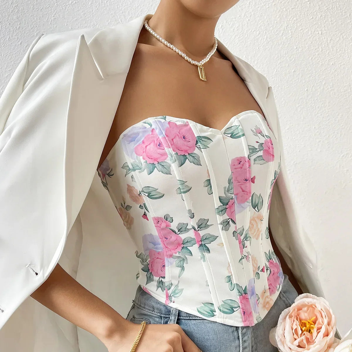 Off Shoulder Tank Top Low Cut Open Back - Piña Colada