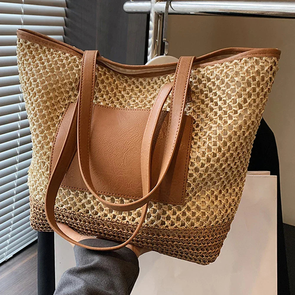 Women Straw Crochet Beach Handbag - Piña Colada
