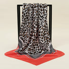 Leopard Print Square Scarf Satin Silk - Piña Colada