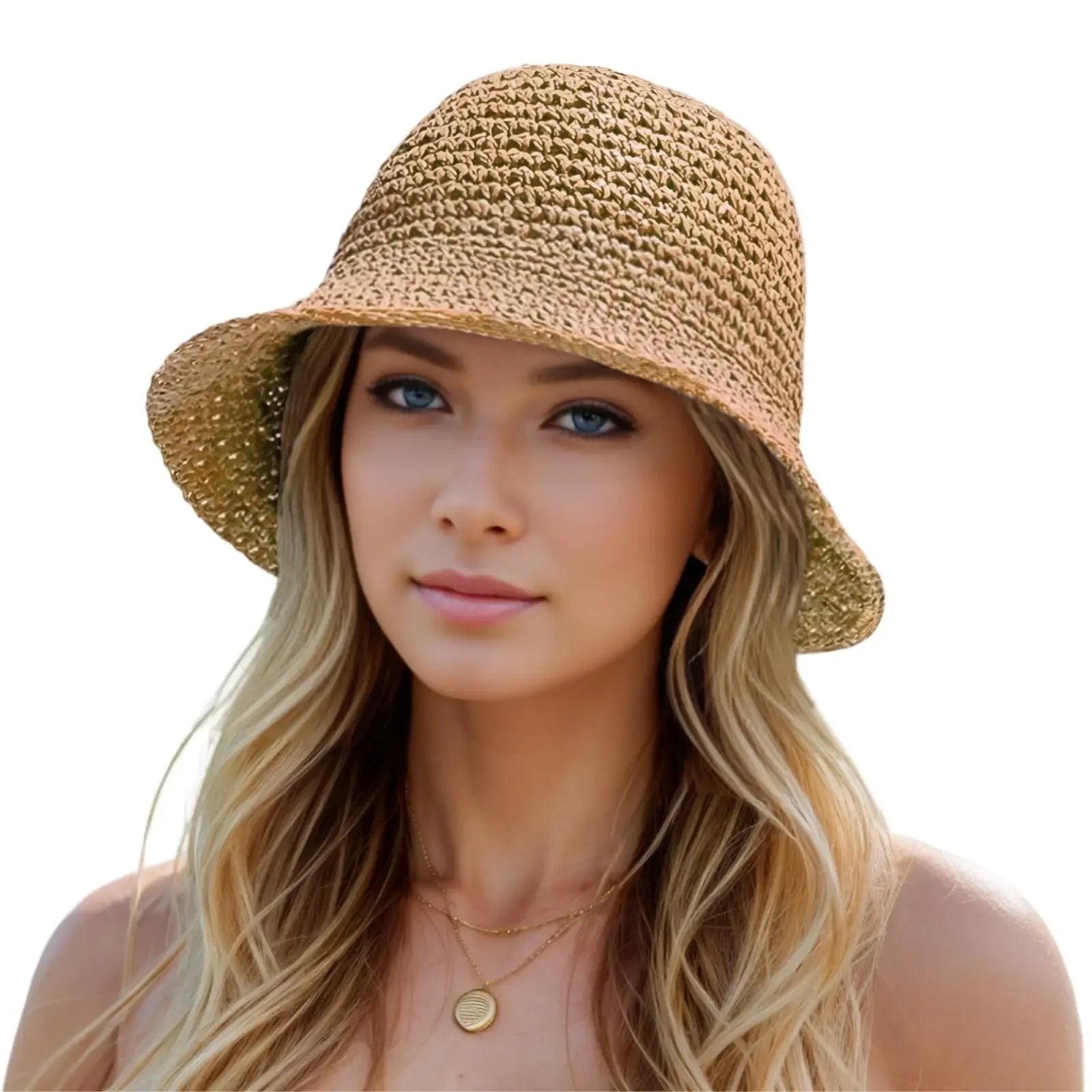 Crochet Straw Bucket Hat - Piña Colada