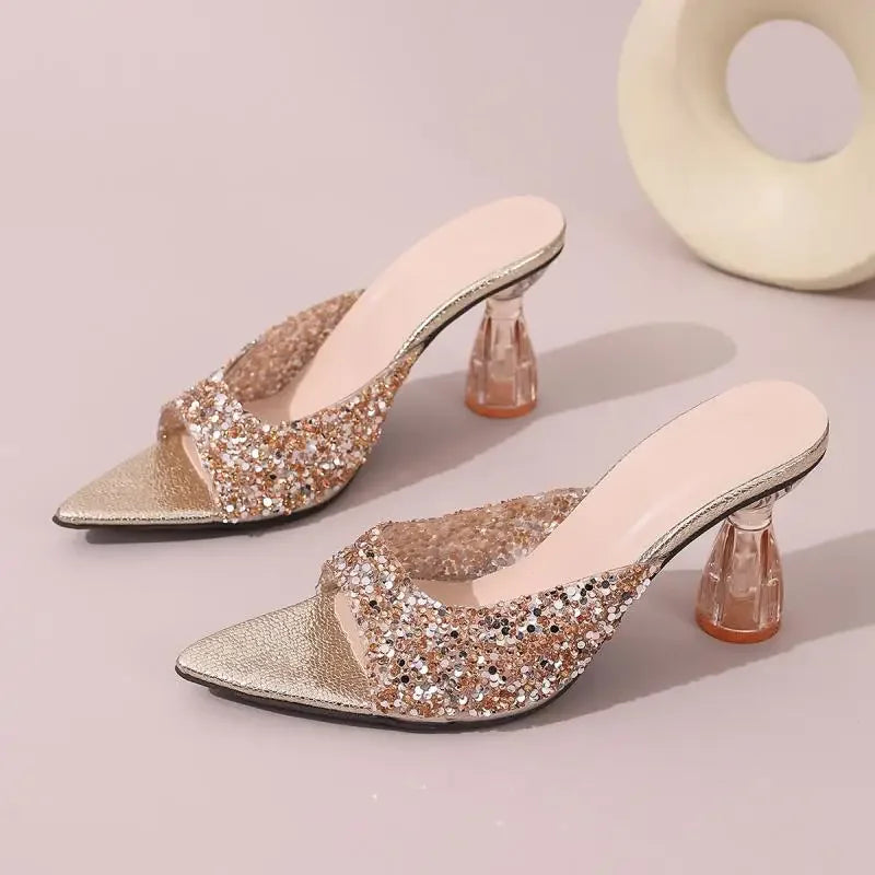 Crystal High Heels Sandals - Piña Colada