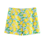 Yellow Lemon Print Casual Shorts - Piña Colada