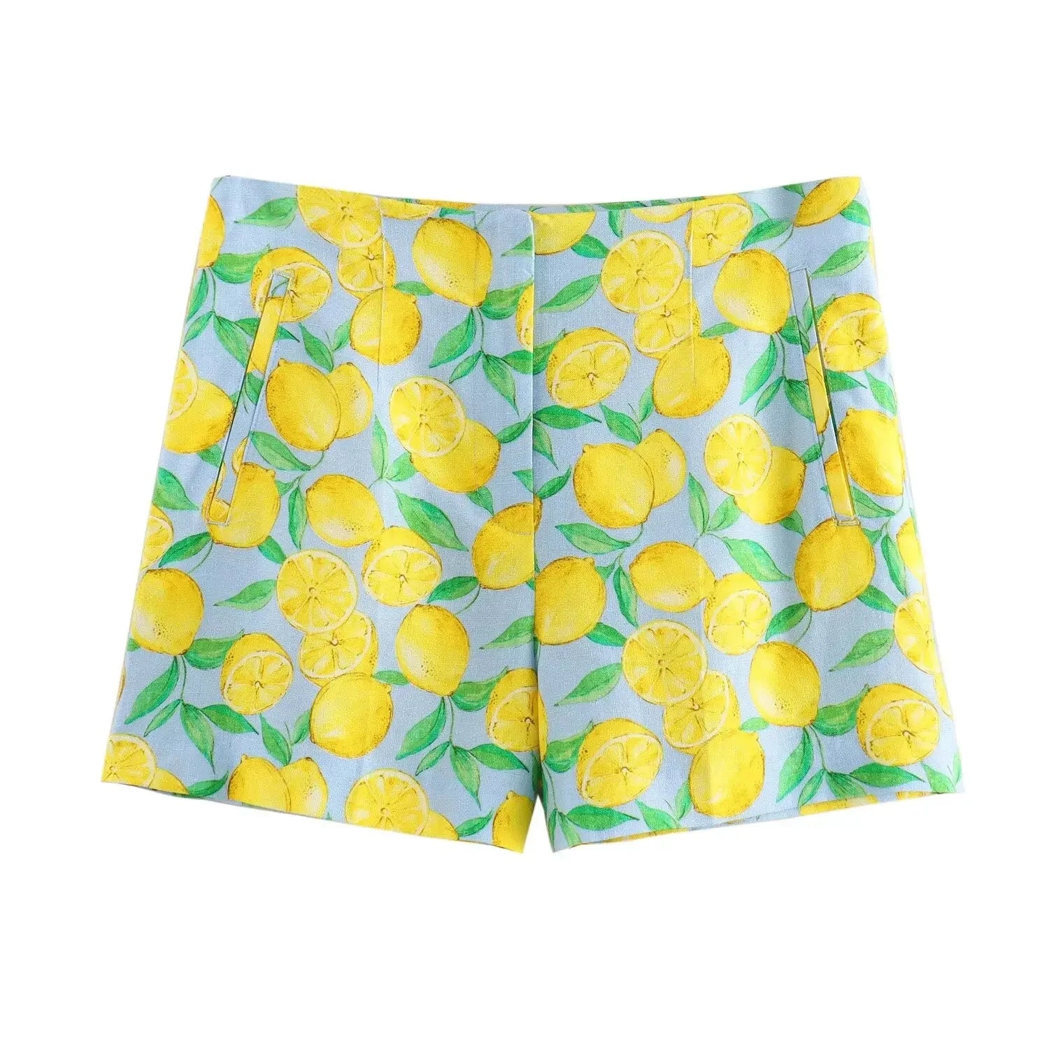 Yellow Lemon Print Casual Shorts - Piña Colada