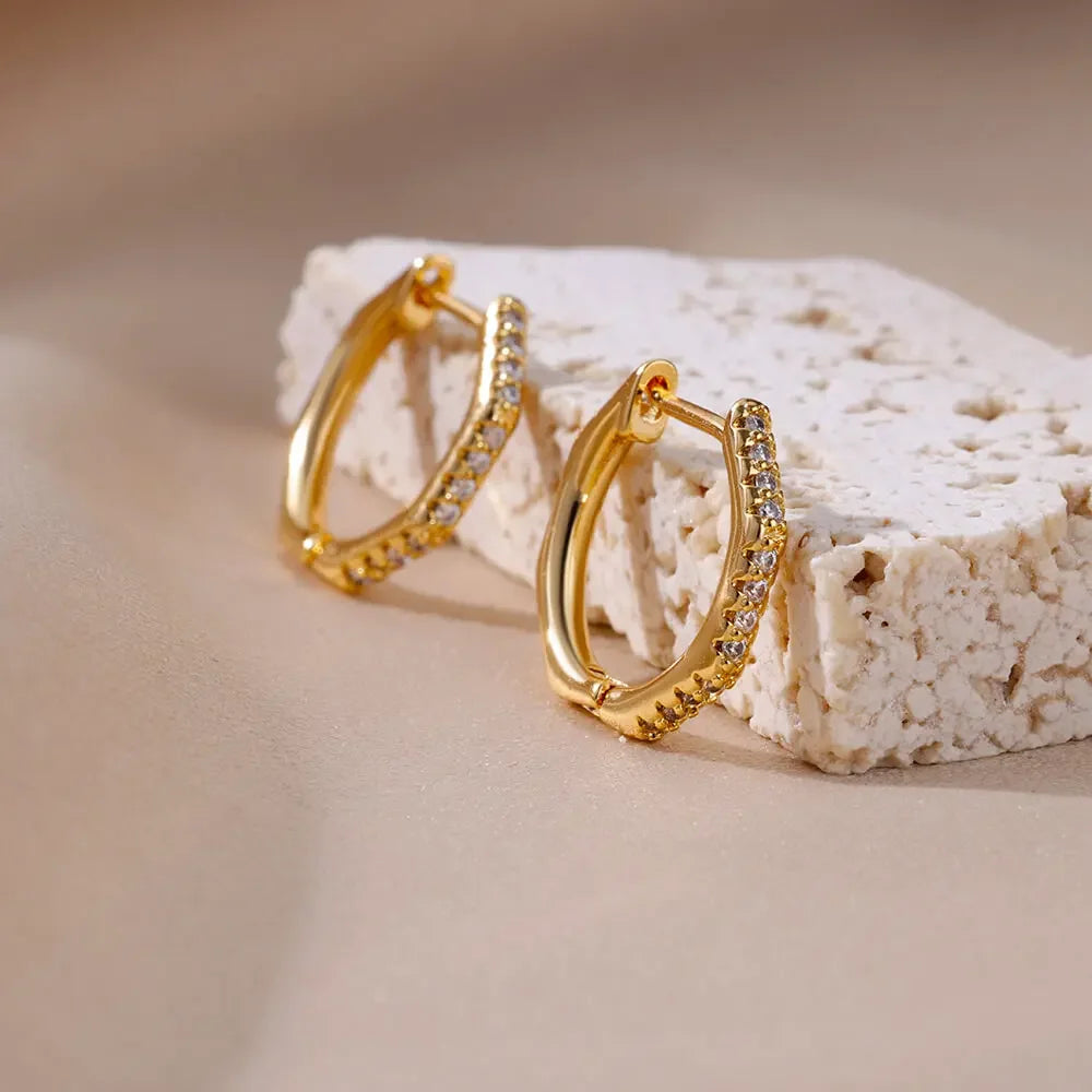 Zircon Polygon Earrings For Women Stainless Steel Geometric - Piña Colada
