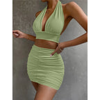 Pleated V-Neck Bodycon Mini Dress – Sexy Club Style - Piña Colada