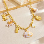 Stainless Steel Crab Seahorse Conch Necklace - Piña Colada