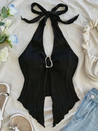 Sexy V-neck Halter Neck Crop Top - Piña Colada