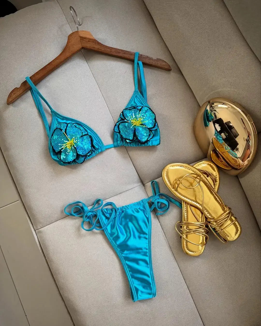 3D Flowers Lace-up Brazilian Bikini