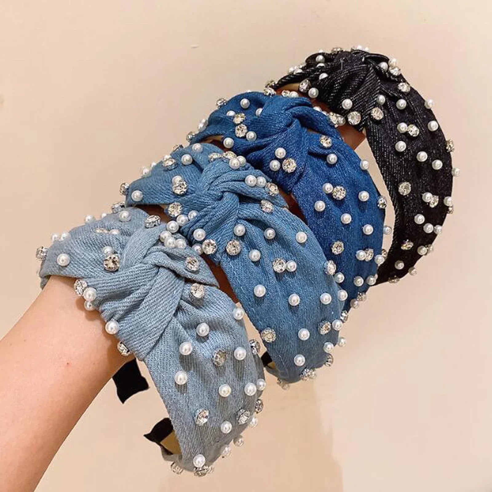 Wide Blue Denim Cross Knotted Headband - Piña Colada