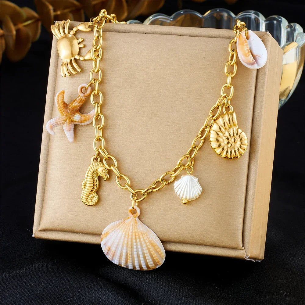 Stainless Steel Pearl Necklace - Piña Colada