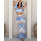Printed Mesh Contrast Bikini Set with Removable Padding - Piña Colada