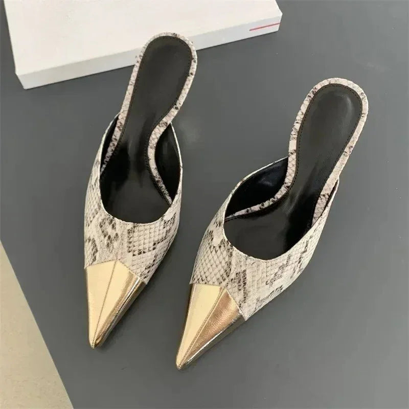 Pointed Toe Serpentine Sexy Thin Heels - Piña Colada
