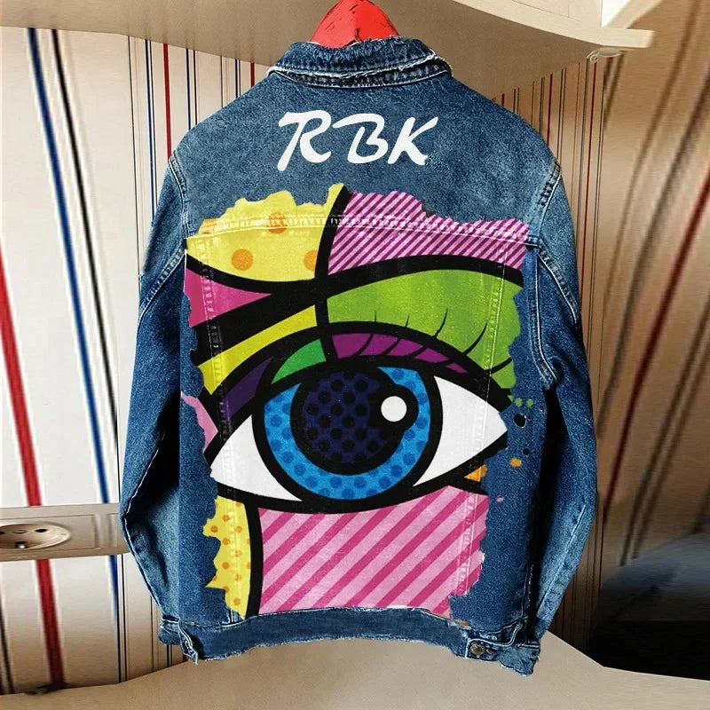 Denim Jacket With Eyes - Piña Colada