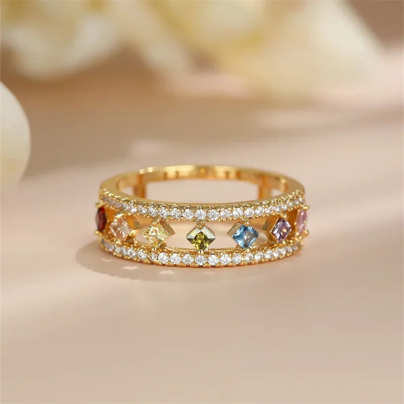 Dainty Square Zircon Ring - Piña Colada