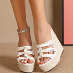 Pearl Platform Wedges Open Toe - Piña Colada