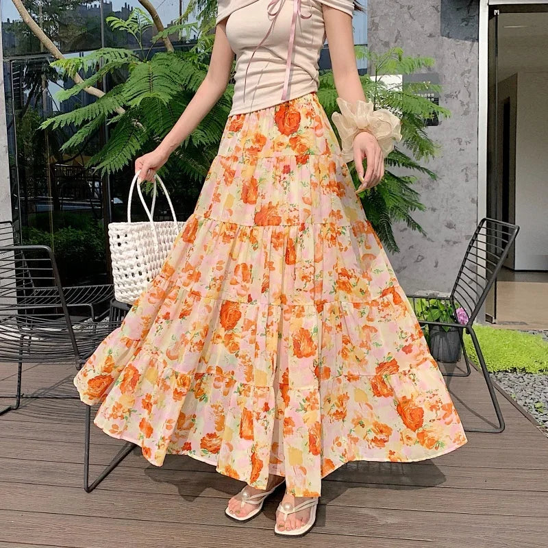 Summer Chiffon Mid-Length Skirt - Piña Colada