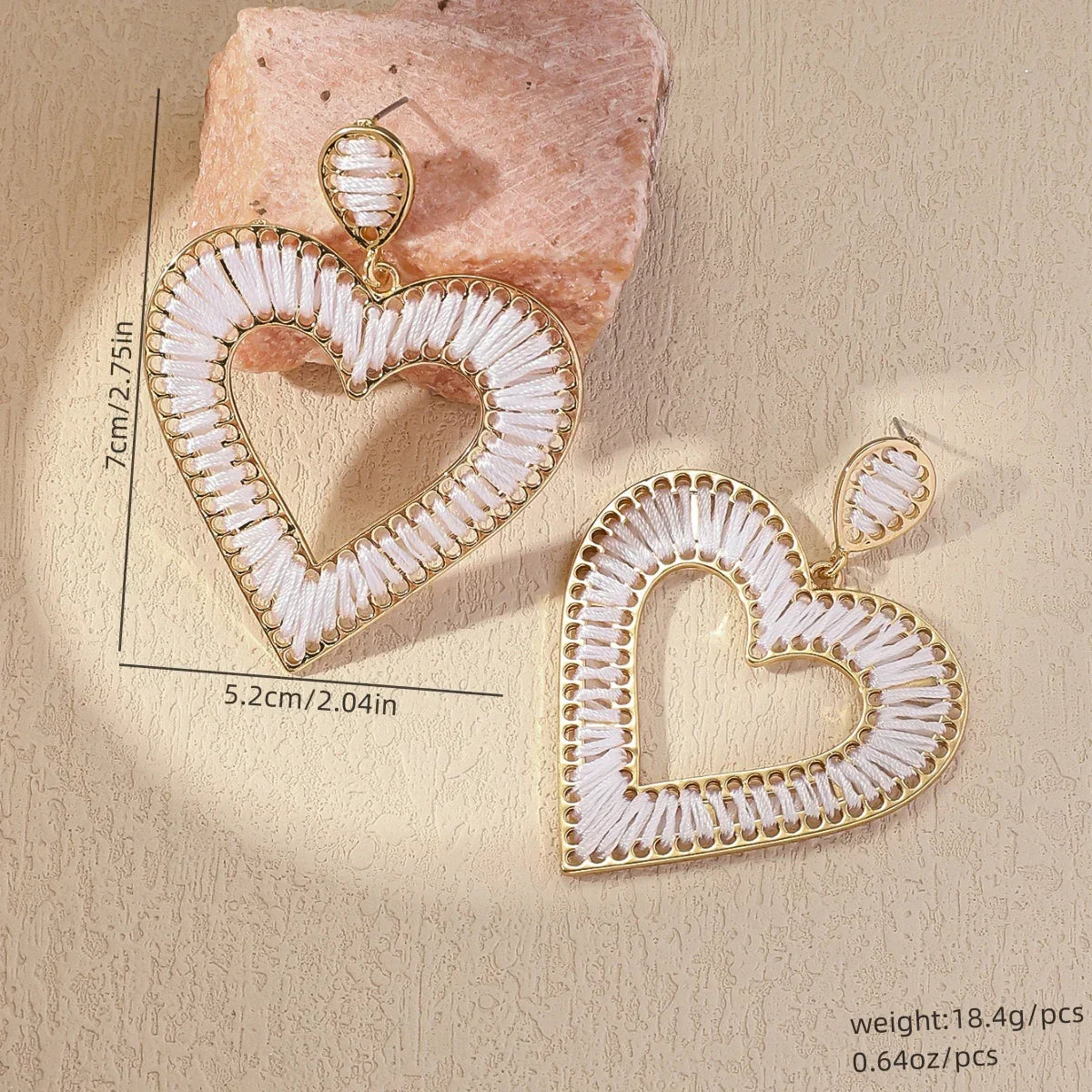 Boho Love Heart Braided Rope Drop Earrings - Piña Colada